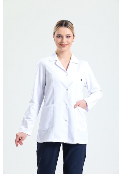 Ehil Önlük Doktor Hemşire Eczacı Lab Öğretmen Önlüğü Gömlek Yaka Kısa Beyaz Önlük Beyaz