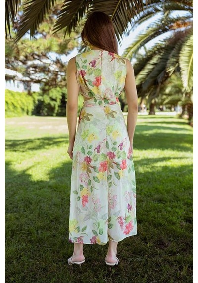 Neşeli Butik Kadın Çiçek Desenli Yazlık Elbise Nbmy3788 Ekru