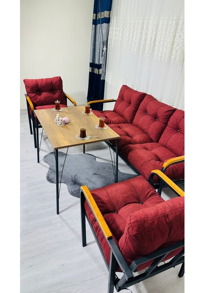Madame Home Açelya Balkon, Bahçe, Cafe - Salon - Metal Kanepe Koltuk Takımı 3+1+1 + Masa Bordo Madame Home Açelya Balkon, Bahçe, Cafe - Salon - Metal Kanepe Koltuk Takımı 3+1+1 + Masa Bordo
