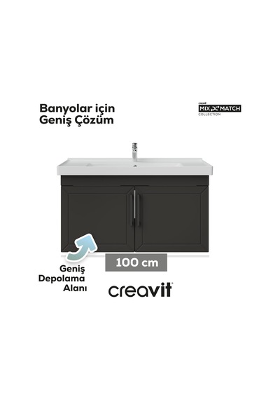Creavit D20 100 Cm Kapaklı Lavabo Dolabı Antrasit Lake Antrasit