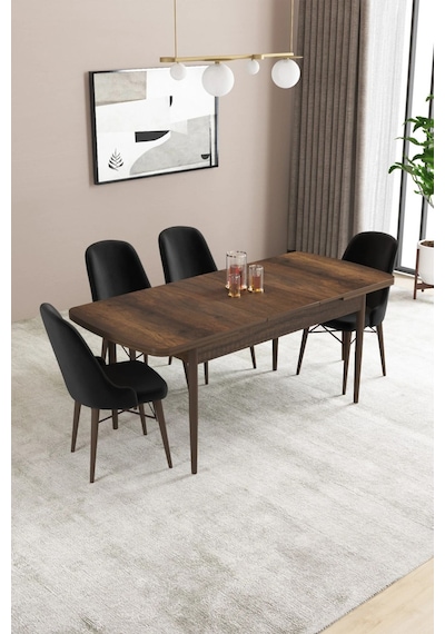 Sar Pakete Almira Serisi, Barok Ahşap Desen 80x132 Açılabilir Mdf Mutfak Masası Takımı 4 Adet Sandalye Siyah Sar Pakete Almira Serisi, Barok Ahşap Desen 80x132 Açılabilir Mdf Mutfak Masası Takımı 4 Adet Sandalye Siyah