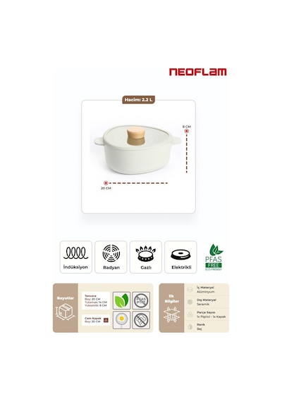 Neoflam Fika Apex Seramik Kaplama İndüksiyonlu Tencere 20 Cm - Bej