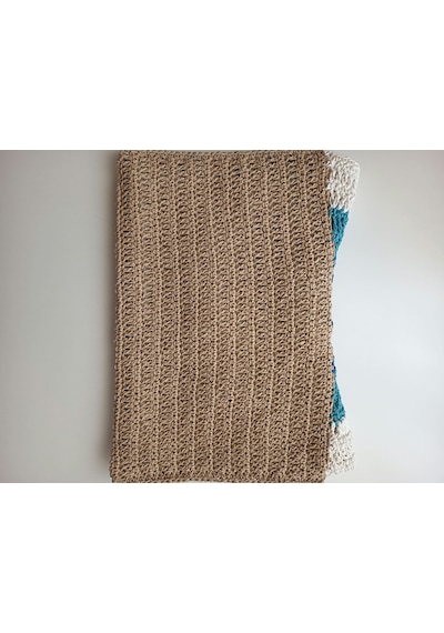 Elmundo Butik Kağıt İp El Yapımı Nazar Boncuğu Clutch Çanta Bej - Mavi -beyaz
