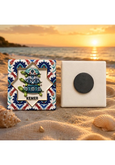 Magnet Kemer Kaplumbağa Desenli Dekoratif Buzdolabı Magneti 7x7 Cm