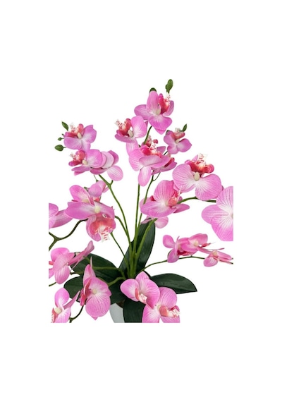 Yapay Çiçek Pembe 9 Dallı Islak Orkide Gümüş Metal Saksıda Saksıda Orkide 60cm Pembe