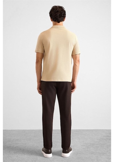 Süvari Bej Regular Düz Baskısız Pike Düğmeli Polo Yaka Tişört Ts1014000471-bj3