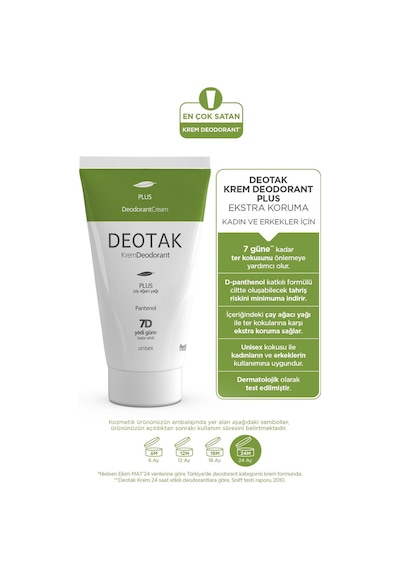 Deotak Plus Ekstra Koruma 7 Güne Kadar Etkili Krem Deodorant 35 ML