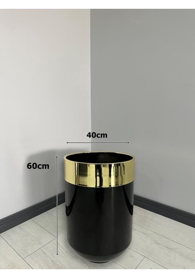 Dekoratif Gold Darbuka Parlak Siyah Saksı 60cm