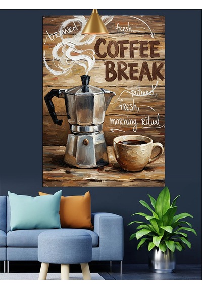 Kahve Molası Retro Poster Dekoratif Kanvas - Mdf Ahşap Tablo