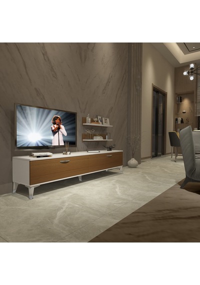 Decoraktiv Eko 4 Slm Std Silver Tv Ünitesi Tv Sehpası Beyaz - Ceviz