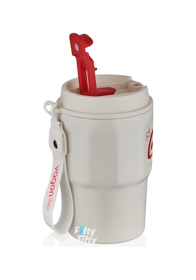 Vagonlife 2'li Çelik Termos-kahve Bardağı Seti 750ml Çift Kullanım Termos//450ml Mug Kahve Bardağı Beyaz