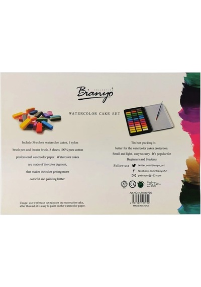 E&d Art Bianyo Aquarelle 36'lı Tablet Taş Sulu Boya Seti - Karton