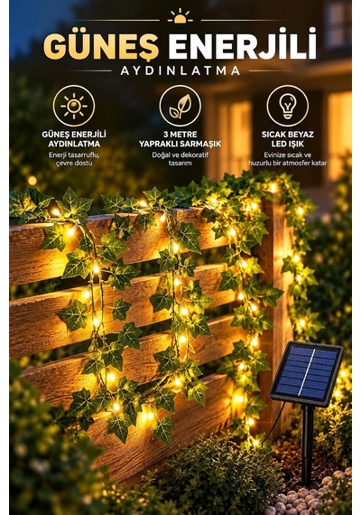 Solar Sarmaşık Led Işık 3 Metr Dış Mekan Dekoratif Aydınlatma S24