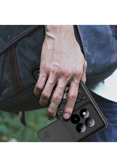 Xiaomi Redmi Note 15 Pro Plus Kılıf Sürgülü Kamera Koruyucu Manyetik Standlı Tank Koruma Mobilefix Mavi