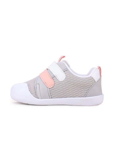 Kiko Kids Textile Cırtlı Kız Bebek Spor Ayakkabı Gri - Pudra
