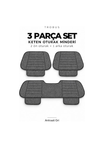 Ssangyong Action 2008+ Çizgili Keten 3'lü Minder Antrasit Gri Antrasit - Gri