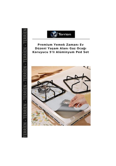 Premium Yemek Zamanı Ev Düzeni Yaşam Alanı Gaz Ocağı Koruyucu 5'li Alüminyum Ped Set diğer