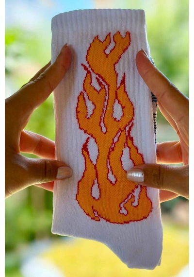Lousocks Unisex Beyaz Alev Desenli Renkli Soket Çorap