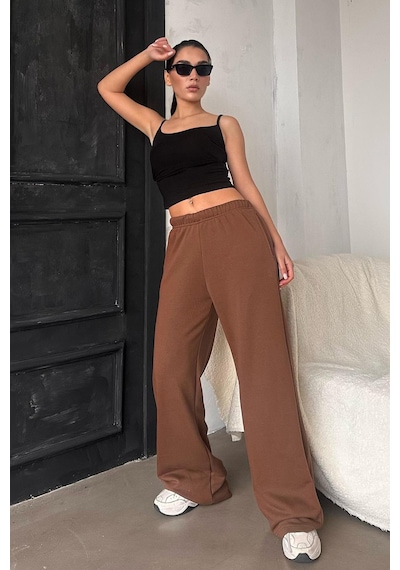 Madmext Kahverengi Bol Paça Kadın Eşofman Altı Mg2279 Kahverengi