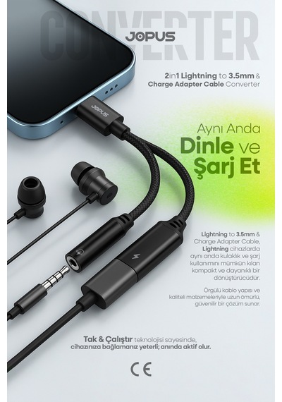 Jopus İphone 3.5mm Aux Kulaklık Ve Şarj Dönüştürücü İphone & İpad Uyumlu Jo-ıp10