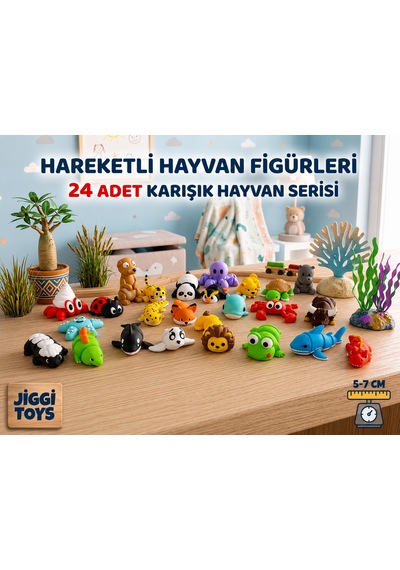 24 Adet Eklemleri Hareketli, Organik, Eğitici Minik Hayvan Figür Sürpriz Figürler