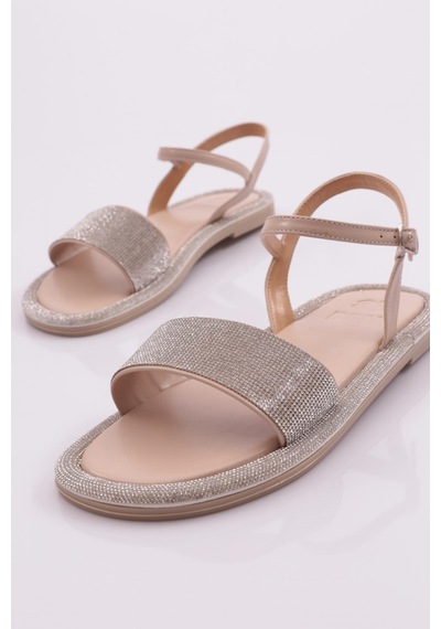 Dgn 3051 Kadin Düz Taban Taşli Sandalet 3051-2219-R13144 Bej
