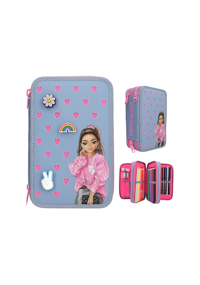 Top Model 3 Katlı İçi Dolu Kalem Çantası Silicone Pins 413478 Çok Renkli