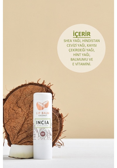 INCIA %100 Doğal Dudak Besleyici Hindistan Cevizi Bitkisel Nemlendirici Dudak Bakım Kremi 6 G