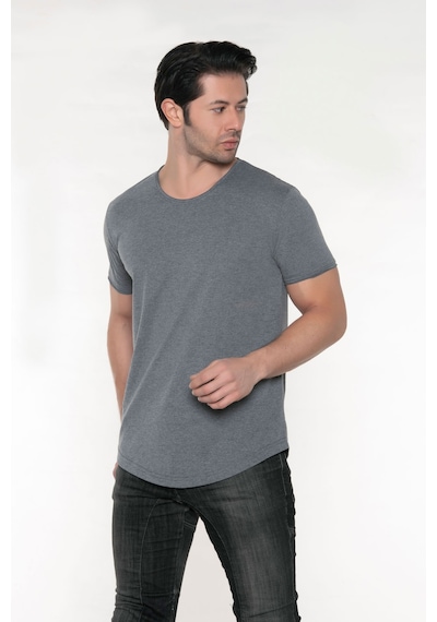 Black Horn Erkek Geniş Yaka %100 Pamuk Salaş T-shirt Antrasit
