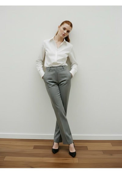 Pera Moda Kadın Slim Fit Pamuklu Ofis Gömleği Beyaz