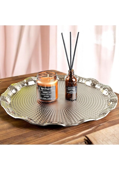 Osmanlı Motifli Yuvarlak Metal Servis Tepsisi 6 Kişilik Sunum Tepsisi, 35 Cm, 495 G, Gold Ve Gümüş Renk Seçeneği Gümüş Grisi Çok Renkli