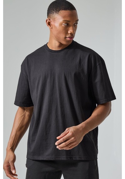 T-shirt - Athletic Baskılı Oversize Bisiklet Yaka Kısa Kol Siyah Tişört Siyah