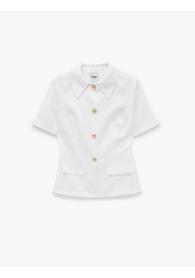 Koton Keten Karışımlı Klasik Yaka Metal Düğmeli Kısa Kollu Blazer Ceket Beyaz 6sak50164uw