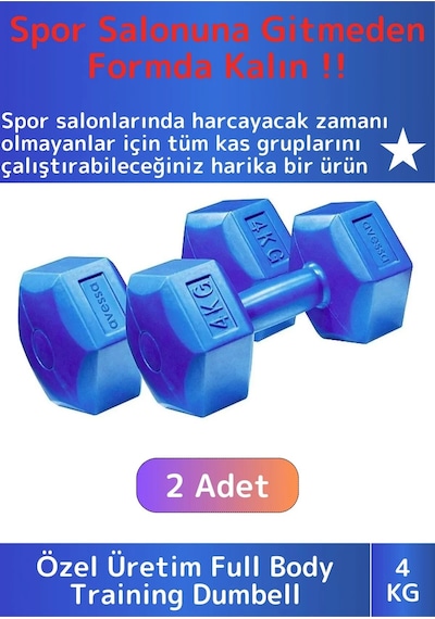 Premium Plastik Spor Egzersiz Fitness Vücut Geliştirme Pilates Ağırlık 4 Kg Dambıl Seti 2 Ad Dumbell