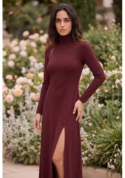 Soulshae Uzun Kollu Balıkçı Yaka Yırtmaçlı Modal Midi Elbise Bordo Soulshae Uzun Kollu Balıkçı Yaka Yırtmaçlı Modal Midi Elbise Bordo