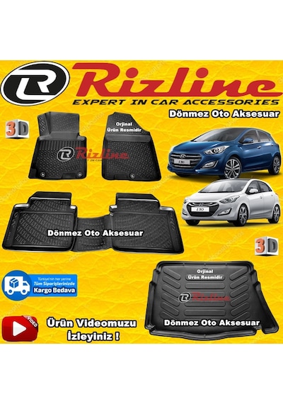 Hyundai I30 3D Paspas+Bagaj Havuzu Siyah 2012-2017 Arası Rizline