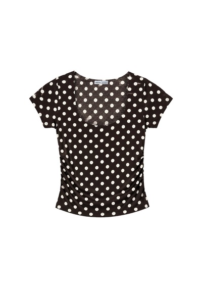 Vadon 1004 Kadın Pamuklu Kare Yaka Puantiyeli Yan Büzgü Detaylı Crop T-shirt Bluz Kahverengi Vadon 1004 Kadın Pamuklu Kare Yaka Puantiyeli Yan Büzgü Detaylı Crop T-shirt Bluz Kahverengi