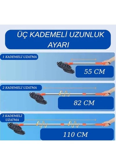 360 Dönebilen Teleskopik Mikrofiber Araba Yıkama Fırçası Çift Başlıklı Oto Temizlik Mopu Diğer