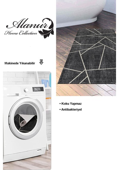 Dekoreko Kaymaz Taban Djt Banyo Halısı Trend Modern 717 Siyah