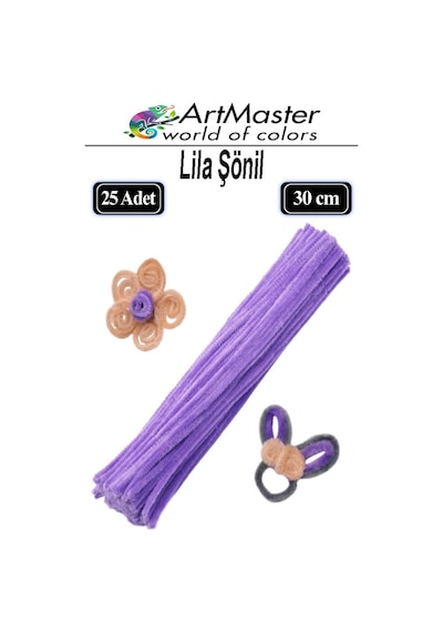 Şönil Lila 30 Cm 25 Li 1 Paket Renkli Tüylü Tel Şönil Pipo Temizleyici Okul Öncesi Anasınıfı Kreş Hobi Eğitici