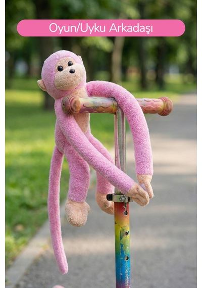Elleri Yapışan Oyun Ve Uyku Arkadaşı Peluş Maymun Pembe Pembe