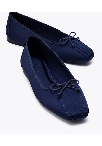 Luvi Shoes Alıa Lacivert Saten Fiyonklu Kadın Babet Ayakkabı