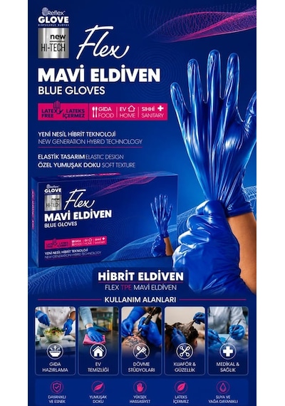 Reflex Flex Mavi Eldiven S 100lü 20'li Paket