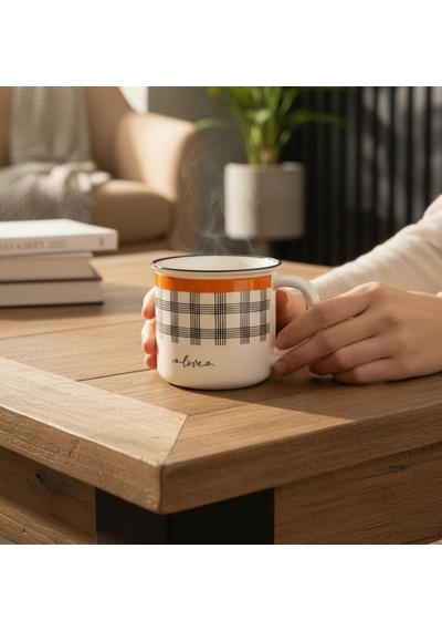 Tekli Emay Orange Porselen Kupa-5762 Çok Renkli