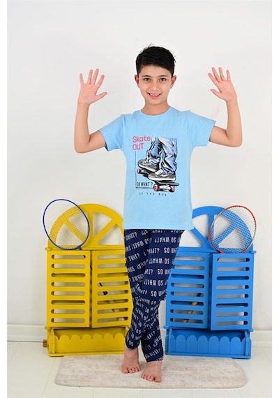Vitmo erkek çocuk kısa kollu pijama takımı so what skate model mavi