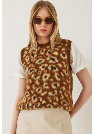 Shade Kadın Şardonlu Leopar Desenli Süveter 20246281 - Kahverengi-camel Çok Renkli