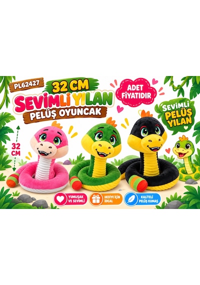 Arkhenx Pl62427 32 Cm Sevimli Yılan Peluş Oyuncak Adet Fiyatıdır Bzs1 Çok Renkli