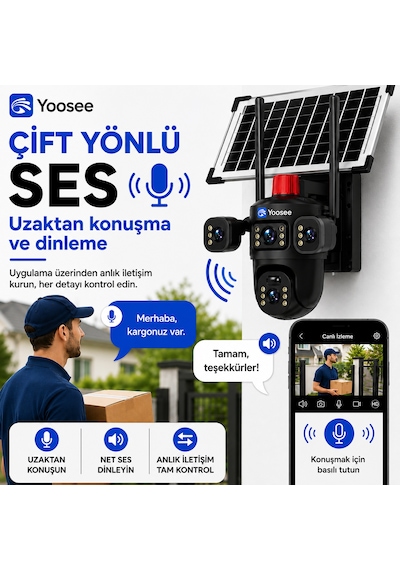 Uninet Solar Kamera Iki Kameralı 4g Sim Kartlı Dış Mekan Sirenli Ip Kamera
