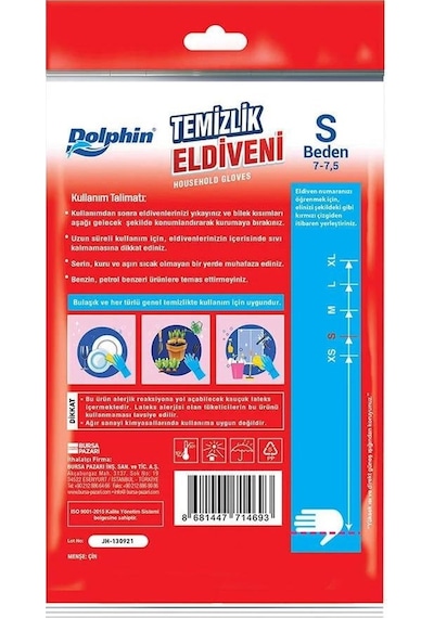 Dolphin Lateks Bulaşık Temizlik Eldiveni Kırmızı S 7-7.5 3'lü
