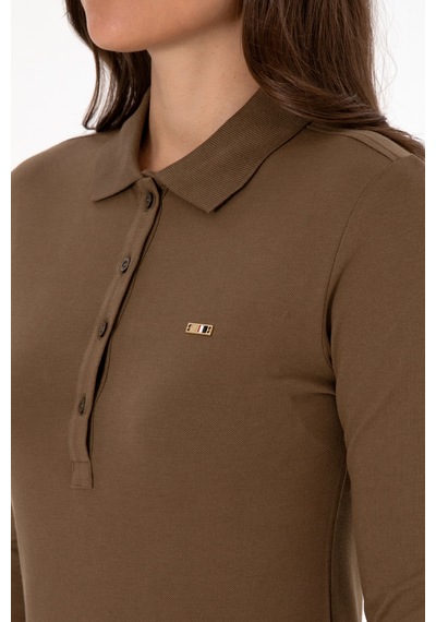U.S. Polo Assn. Kadın Haki Basic Polo Yaka Sweatshırt 50313593-VR027